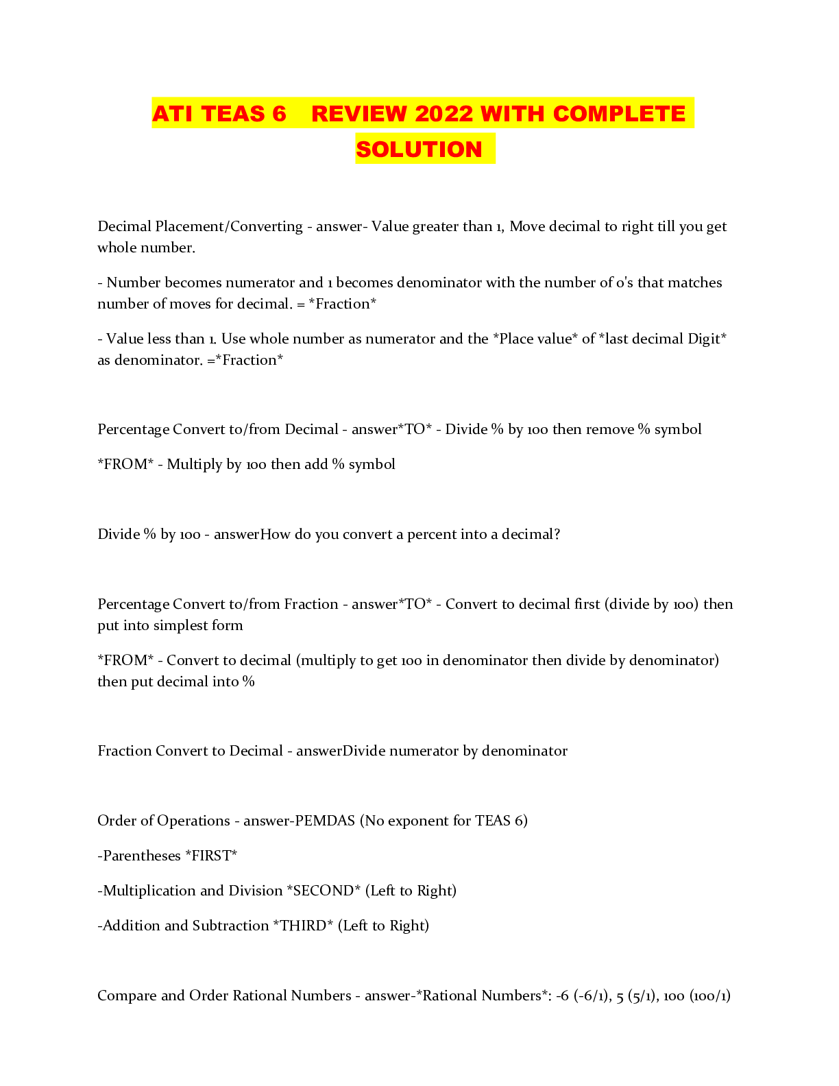 ATI TEAS 6 REVIEW 2022 WITH COMPLETE SOLUTION Browsegrades